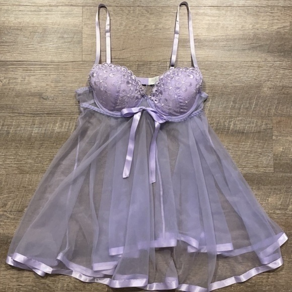 Lavender sheer lace babydoll slip nighty/teddy size medium - Picture 2 of 10
